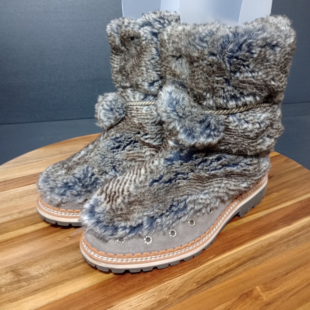 Sam Edelman Blanche Faux Fur Suede Winter Boots Taupe Pom Pom Lug Sole Size 10 M